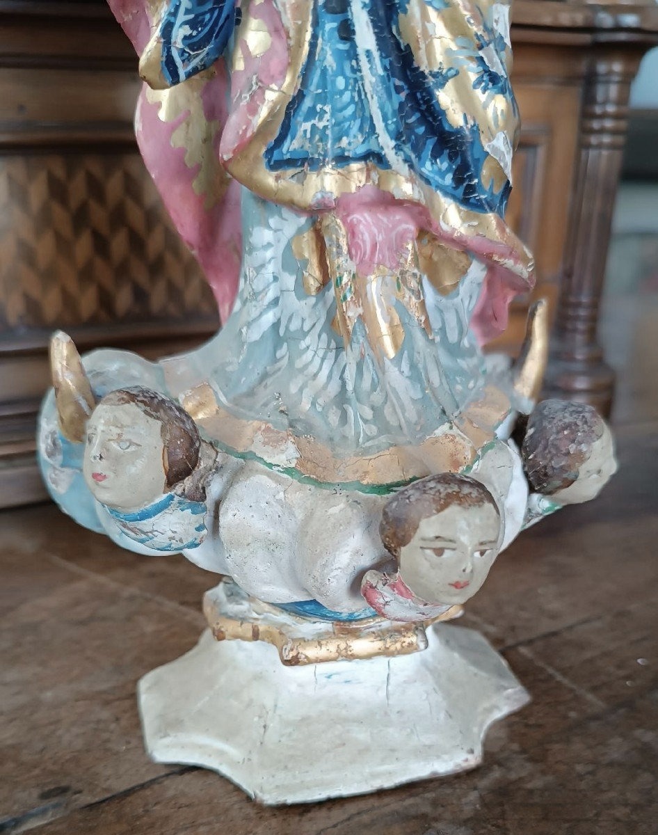 ancienne petite sculpture en bois, Vierge Immaculée,  XIXe siècle-photo-6