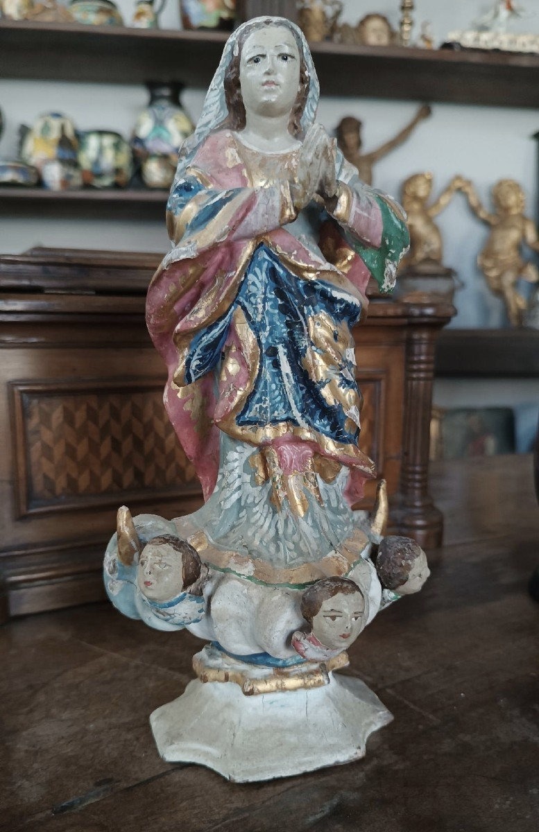 ancienne petite sculpture en bois, Vierge Immaculée,  XIXe siècle-photo-7