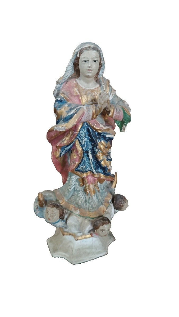 ancienne petite sculpture en bois, Vierge Immaculée,  XIXe siècle