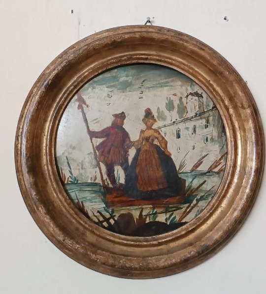 Paire de tableaux anciens, Venise, XVIIIe siècle, technique Arte Povera-photo-4