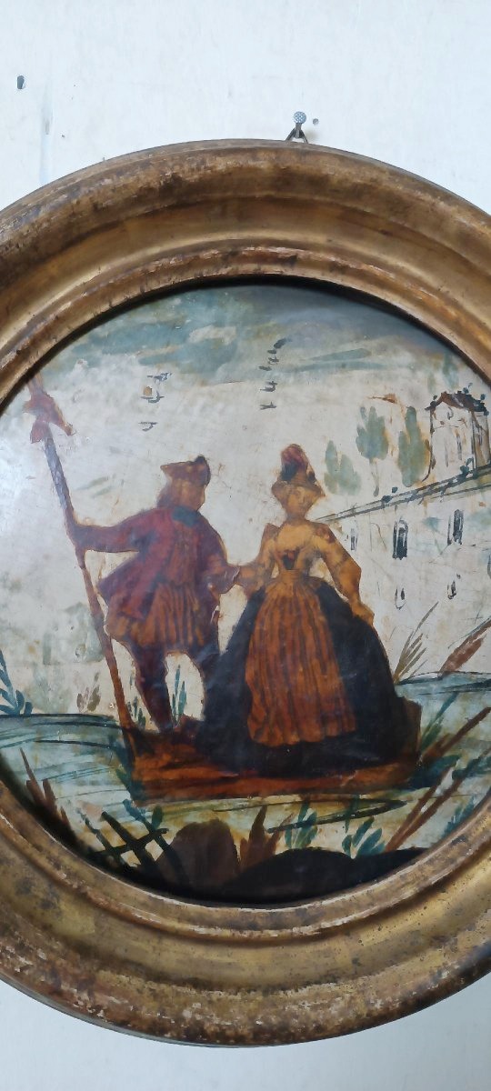 Paire de tableaux anciens, Venise, XVIIIe siècle, technique Arte Povera-photo-5