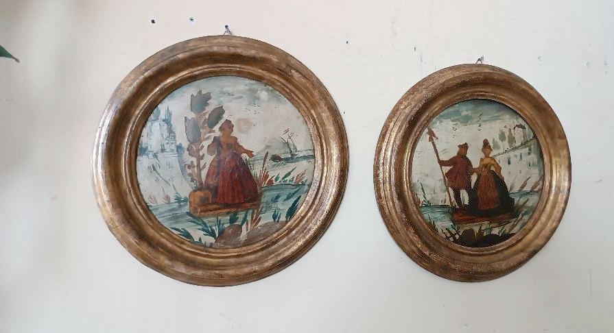 Paire de tableaux anciens, Venise, XVIIIe siècle, technique Arte Povera-photo-8