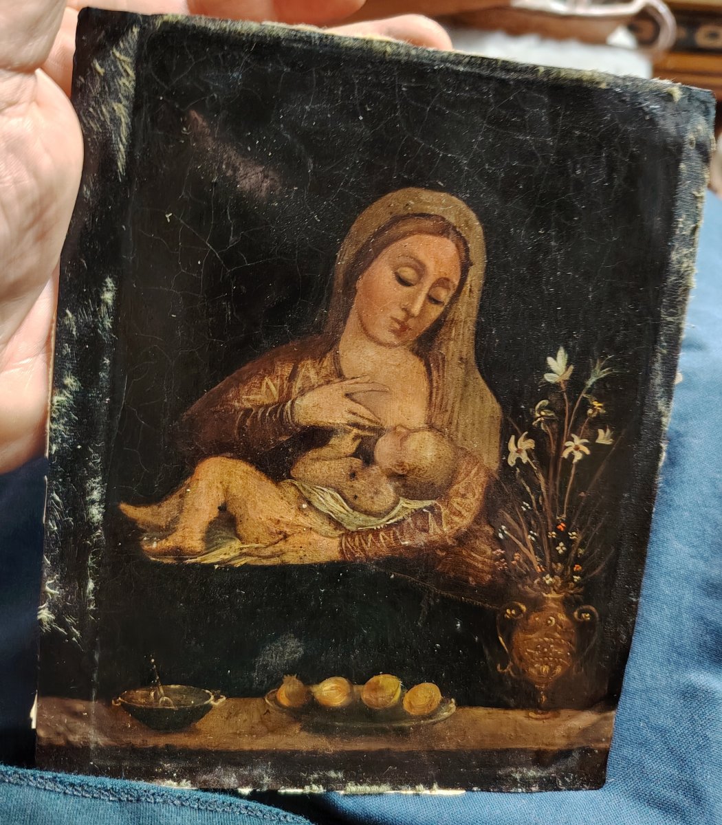 La Vierge au lait (Virgo Lactans), peinture sur cuivre du XVIIIe siècle (Italie)-photo-4