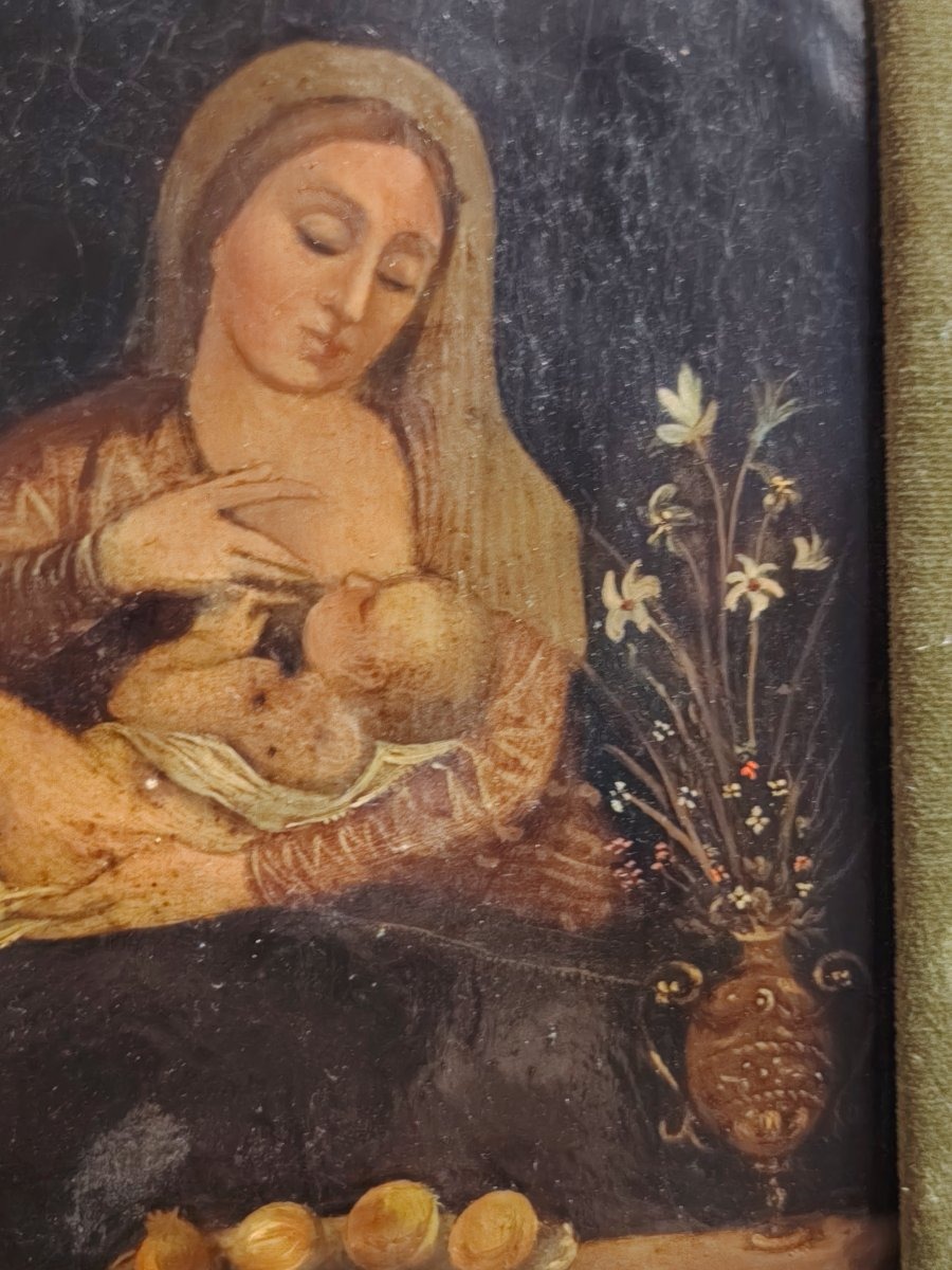 La Vierge au lait (Virgo Lactans), peinture sur cuivre du XVIIIe siècle (Italie)-photo-3