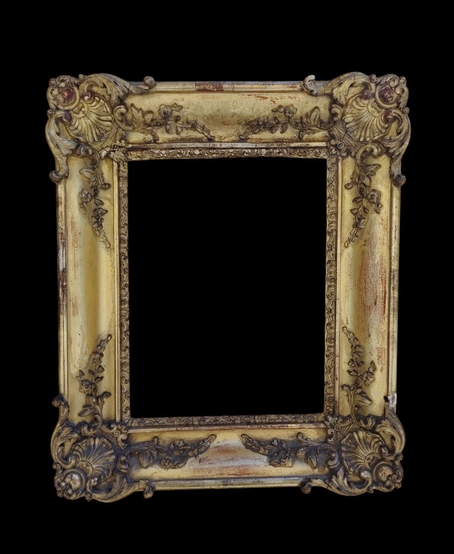 Cadre baroque XIXe siècle, en bois et plâtre doré, -photo-2