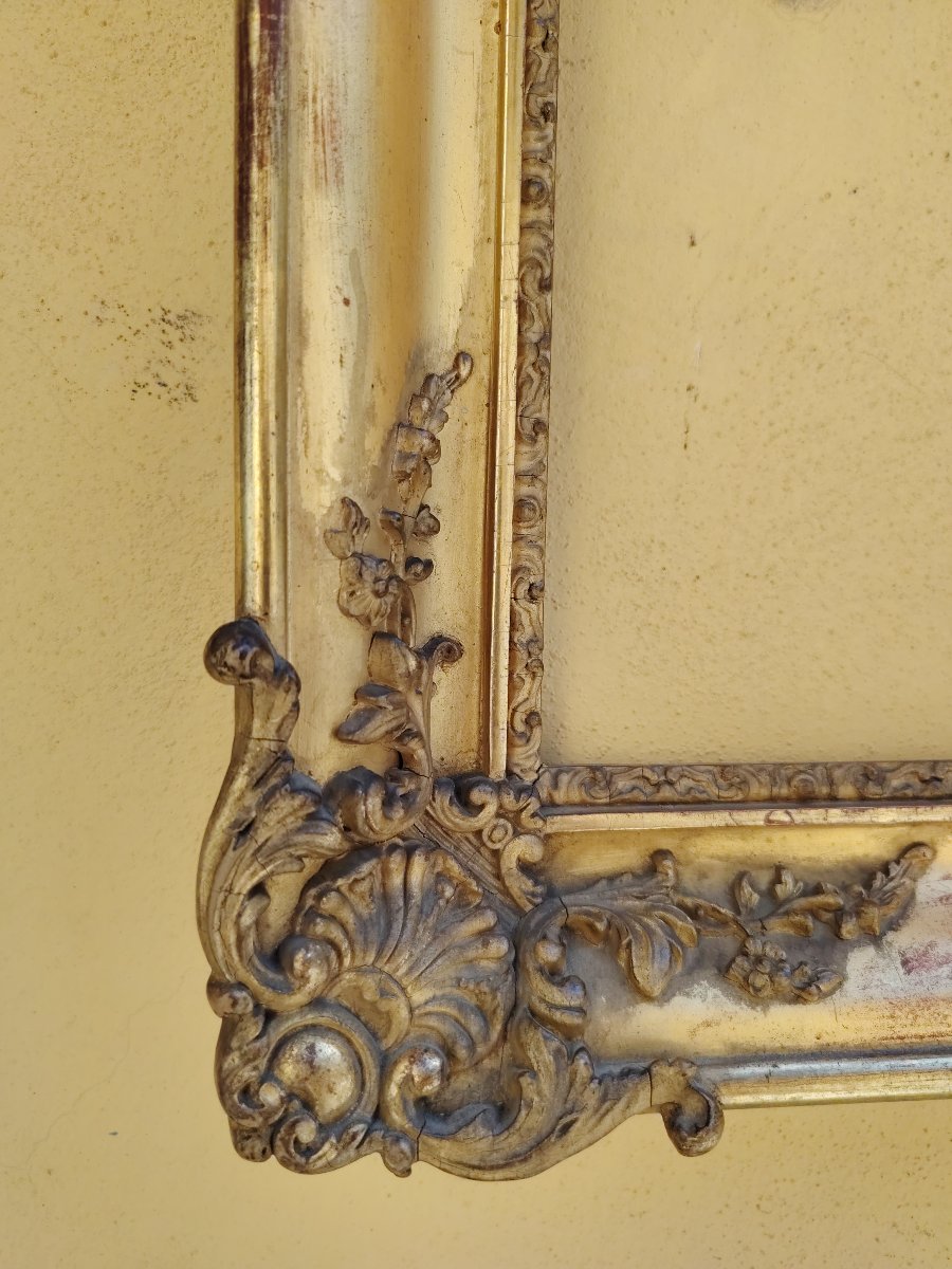 Cadre baroque XIXe siècle, en bois et plâtre doré, -photo-4
