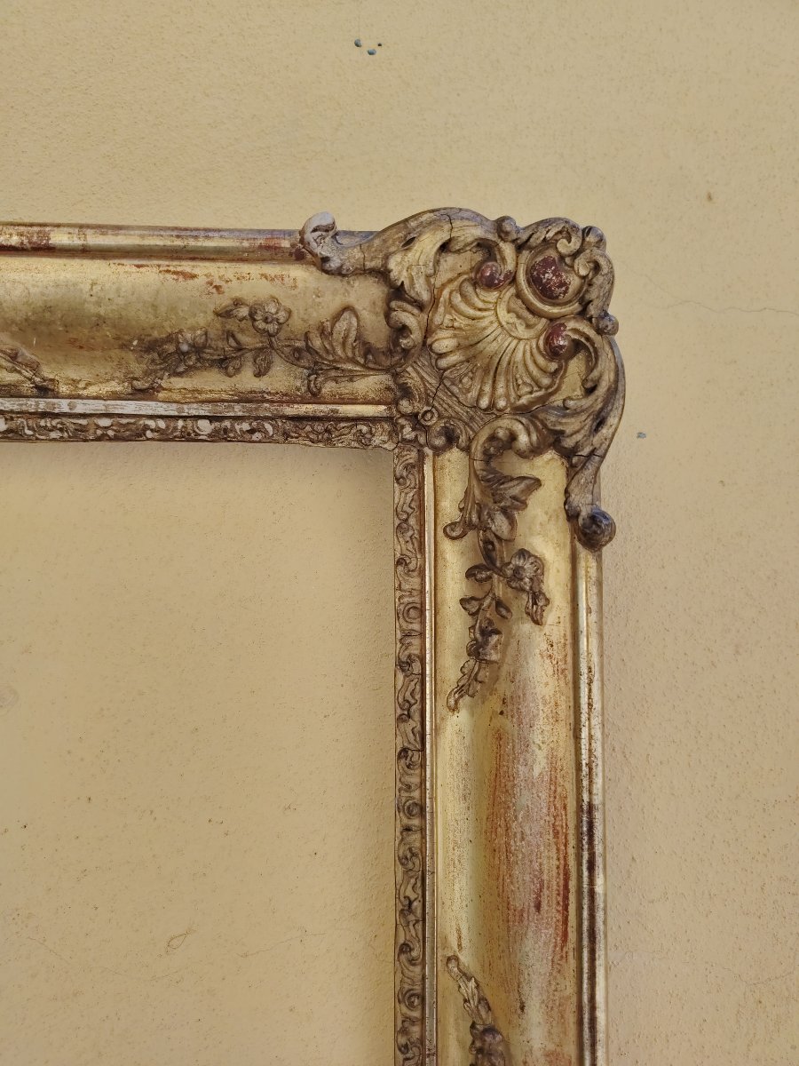 Cadre baroque XIXe siècle, en bois et plâtre doré, -photo-2