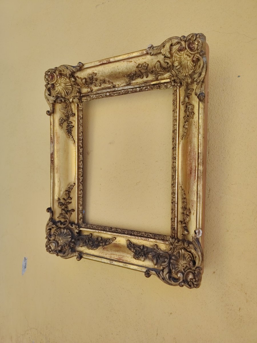 Cadre baroque XIXe siècle, en bois et plâtre doré, -photo-4