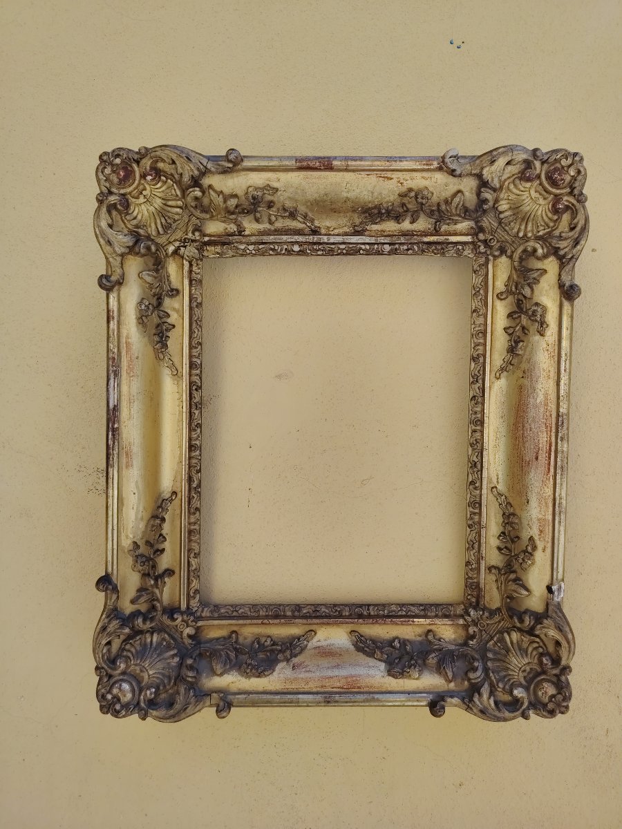 Cadre baroque XIXe siècle, en bois et plâtre doré, -photo-5