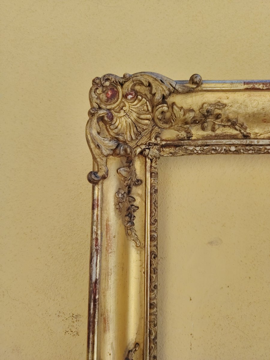 Cadre baroque XIXe siècle, en bois et plâtre doré, -photo-7