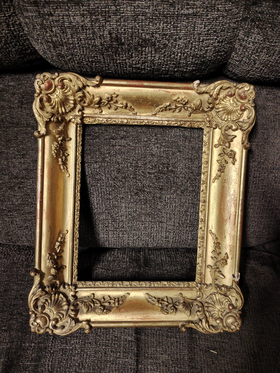 Cadre baroque XIXe siècle, en bois et plâtre doré, -photo-6