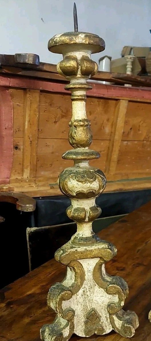 Pair Of Antique Candlesticks, Late 17th Century, Louis XIV Baroque Style-photo-3