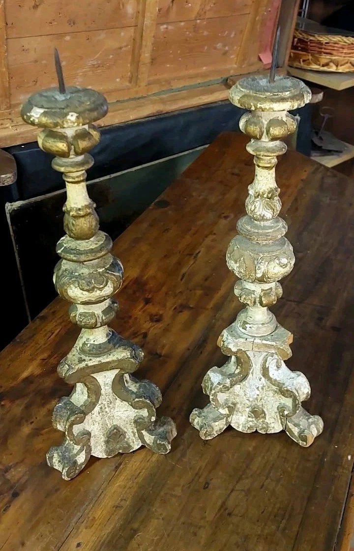 Pair Of Antique Candlesticks, Late 17th Century, Louis XIV Baroque Style-photo-2