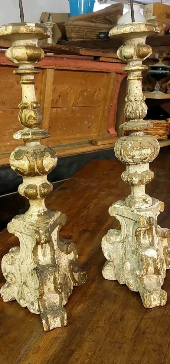 Pair Of Antique Candlesticks, Late 17th Century, Louis XIV Baroque Style-photo-3