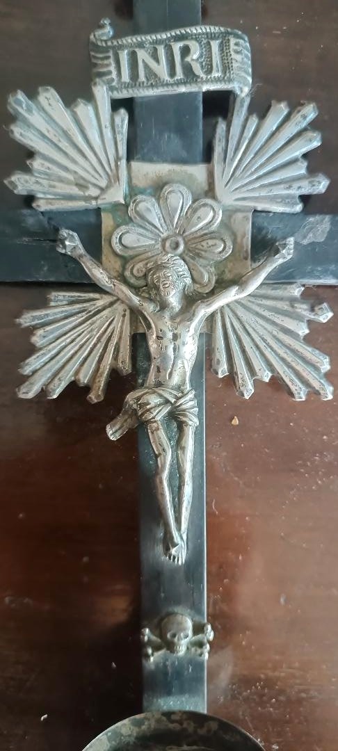 Antique Crucifix, Holy Water Stoup, In Silver, 19th Century Naples-photo-4