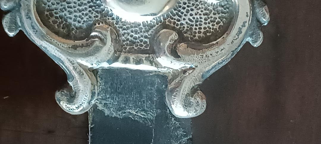 Antique Crucifix, Holy Water Stoup, In Silver, 19th Century Naples-photo-2