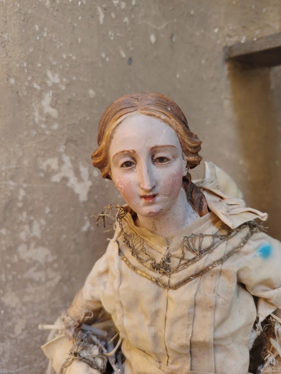 Statue antique d'un saint à tête en terre cuite et yeux de verre - Naples, XVIIIe siècle-photo-3