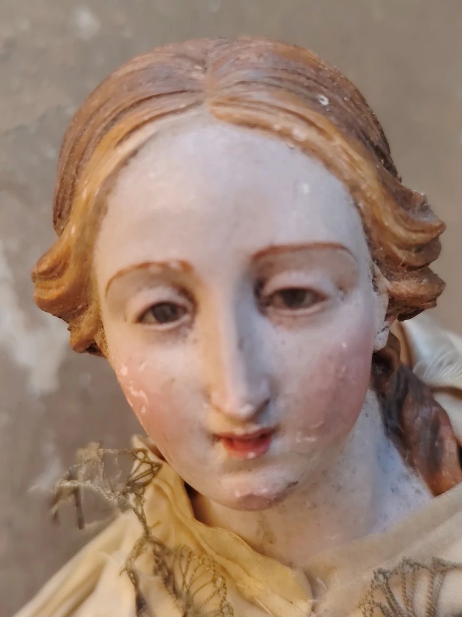 Statue antique d'un saint à tête en terre cuite et yeux de verre - Naples, XVIIIe siècle-photo-2