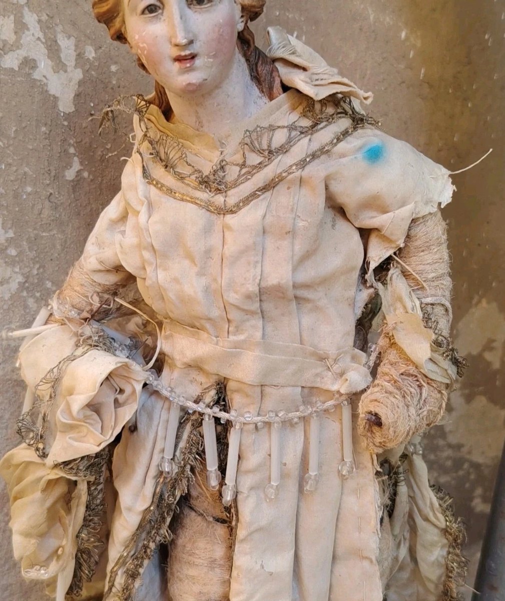Statue antique d'un saint à tête en terre cuite et yeux de verre - Naples, XVIIIe siècle-photo-3