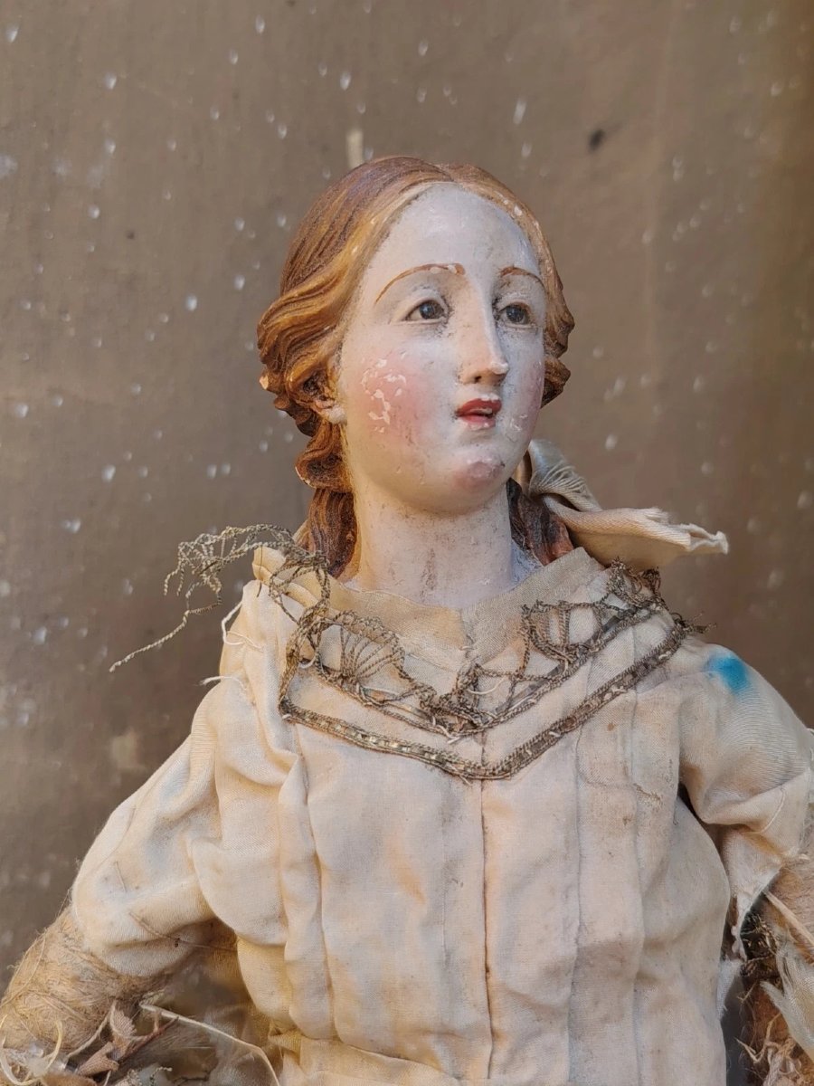 Statue antique d'un saint à tête en terre cuite et yeux de verre - Naples, XVIIIe siècle-photo-6