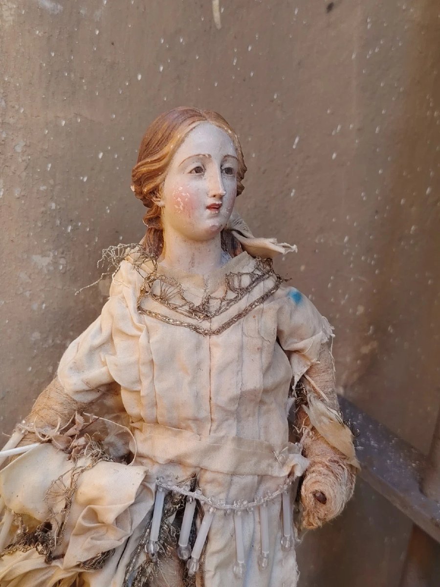 Statue antique d'un saint à tête en terre cuite et yeux de verre - Naples, XVIIIe siècle-photo-7
