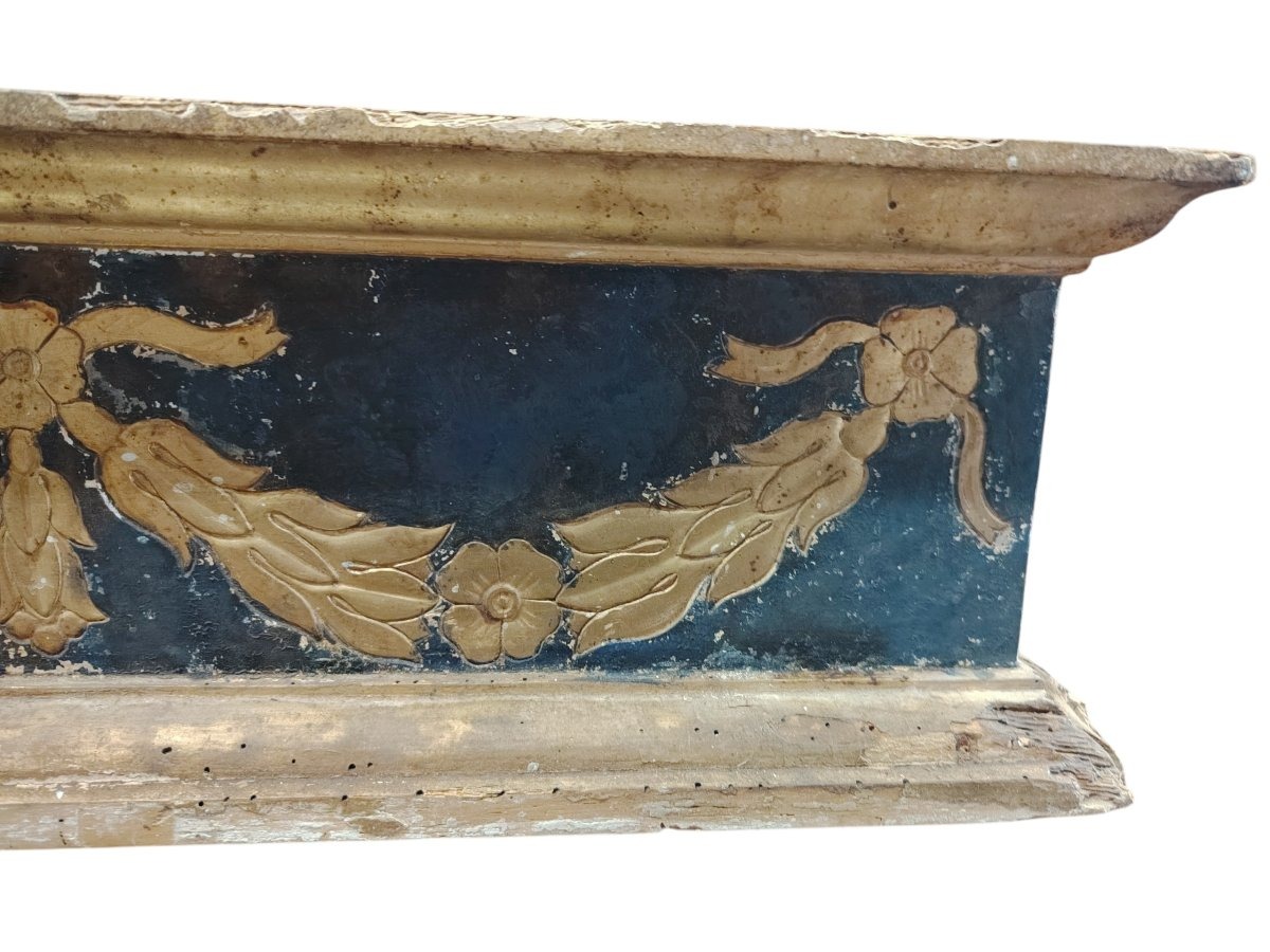 Antique Carved And Gilded Wooden Base With Blue Lacquer, 17th Century-photo-2
