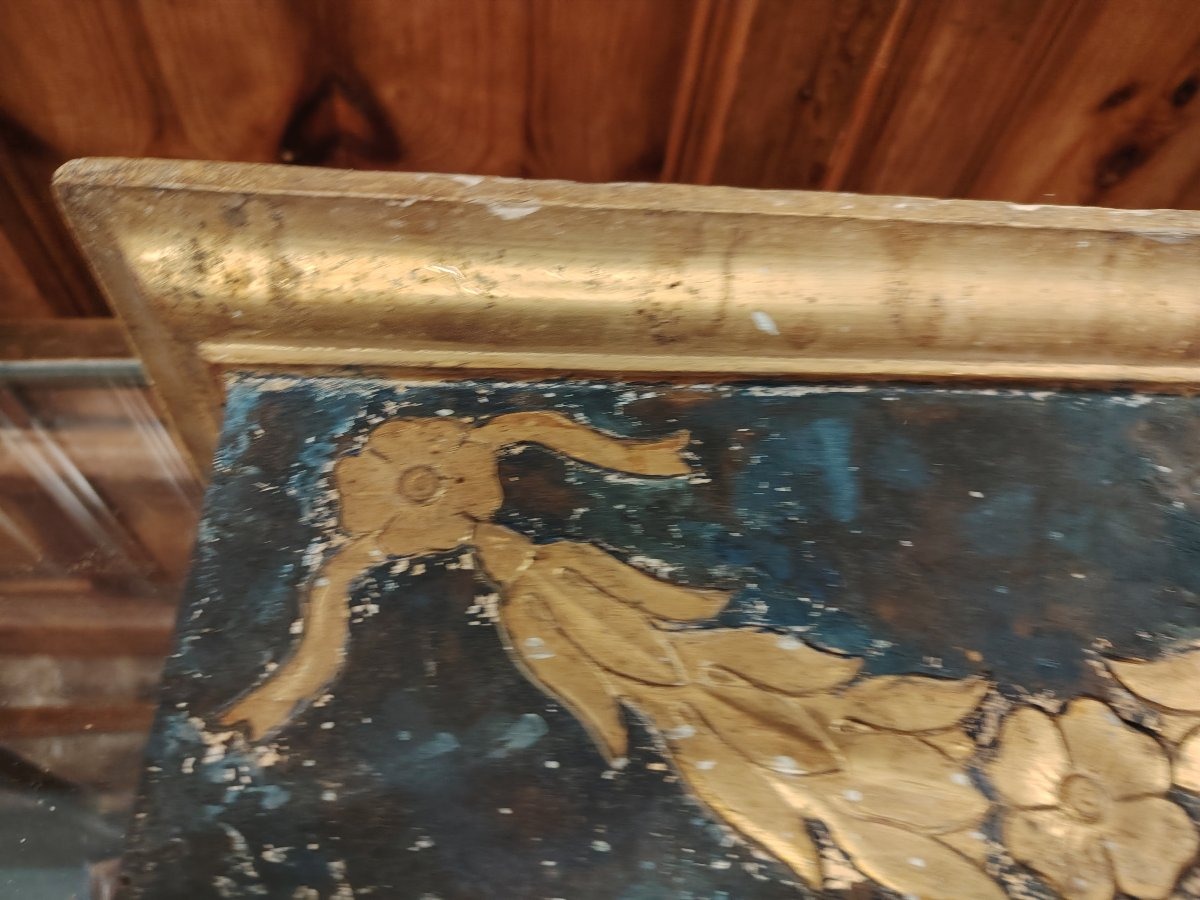 Antique Carved And Gilded Wooden Base With Blue Lacquer, 17th Century-photo-3