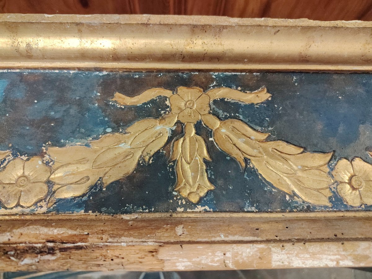 Antique Carved And Gilded Wooden Base With Blue Lacquer, 17th Century-photo-2
