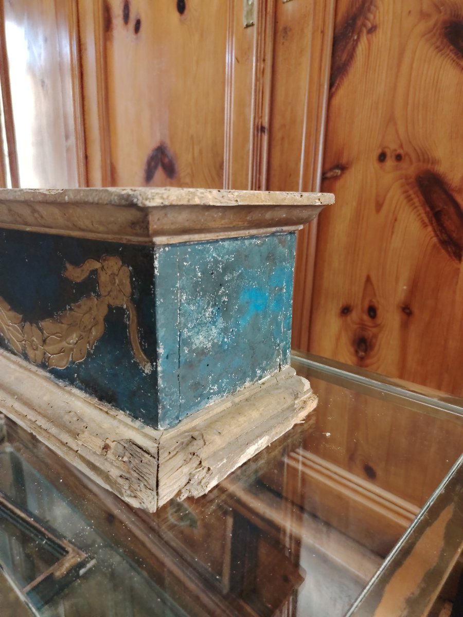 Antique Carved And Gilded Wooden Base With Blue Lacquer, 17th Century-photo-5