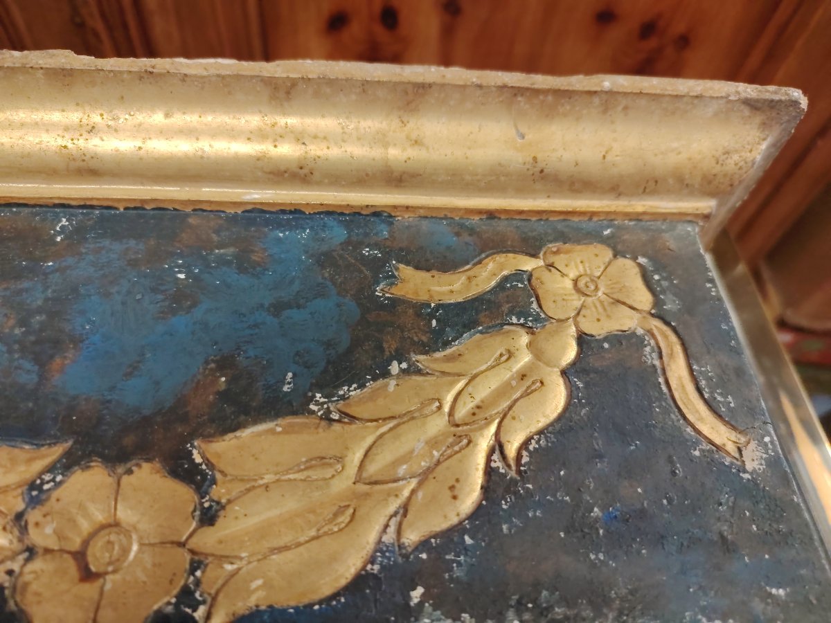Antique Carved And Gilded Wooden Base With Blue Lacquer, 17th Century-photo-6