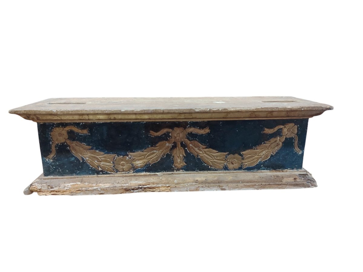 Antique Carved And Gilded Wooden Base With Blue Lacquer, 17th Century-photo-7