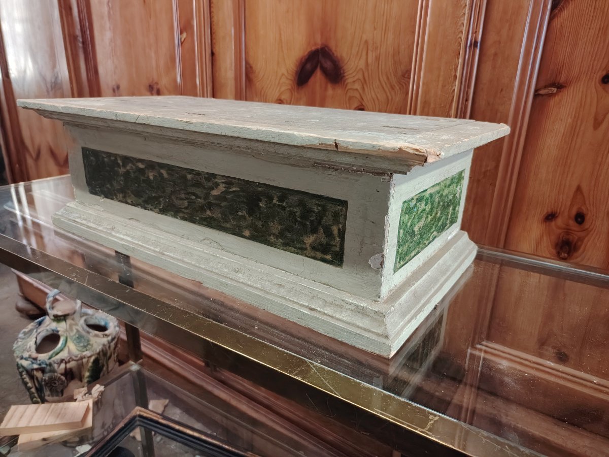 Antique Lacquered And Faux-marble-painted Wooden Base, 18th Century-photo-4