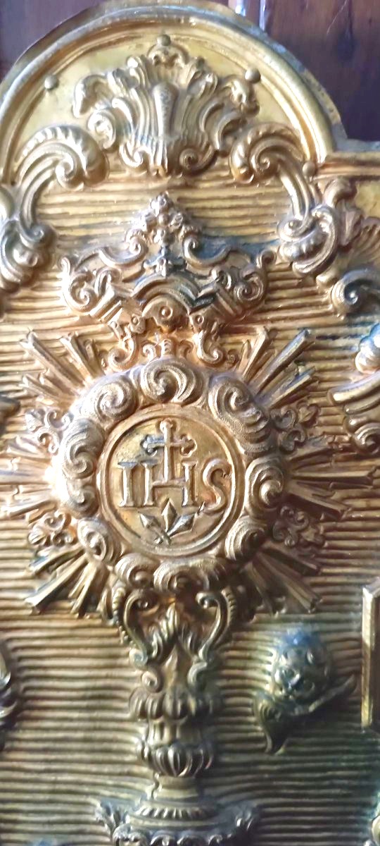 Porte de tabernacle baroque en bronze du XVIIIe siècle-photo-2