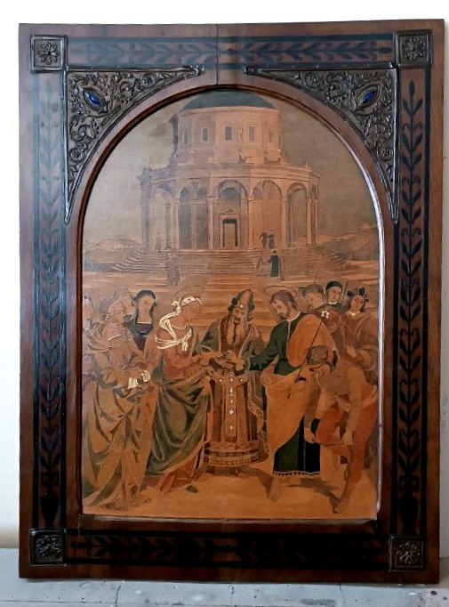 Panneau incrusté, cadre incrusté, Italie, début du XXe siècle, Le Mariage de la Vierge -photo-2