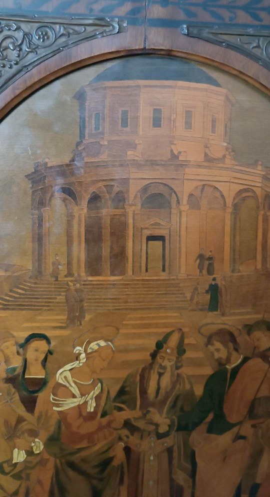 Panneau incrusté, cadre incrusté, Italie, début du XXe siècle, Le Mariage de la Vierge -photo-2