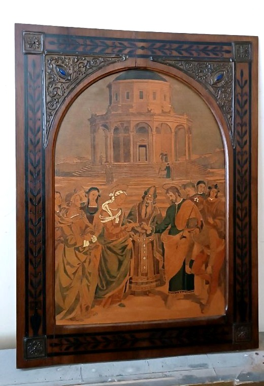 Panneau incrusté, cadre incrusté, Italie, début du XXe siècle, Le Mariage de la Vierge 