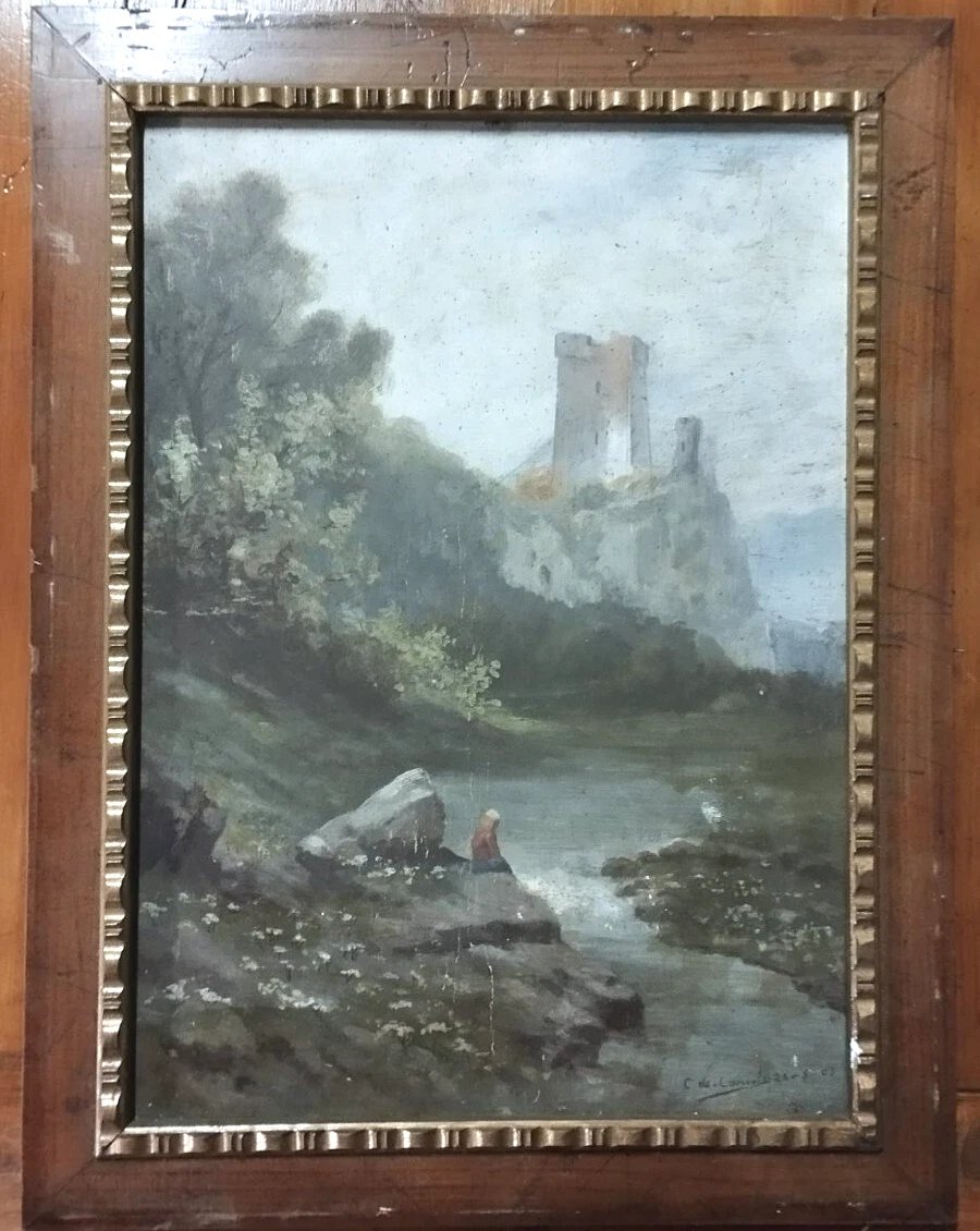Peinture, début du XXe siècle, huile sur carton, Italie, C. De Consoli-photo-1