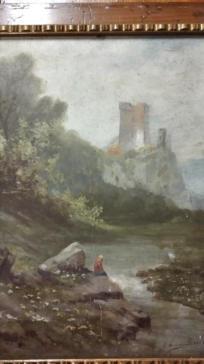 Peinture, début du XXe siècle, huile sur carton, Italie, C. De Consoli-photo-3