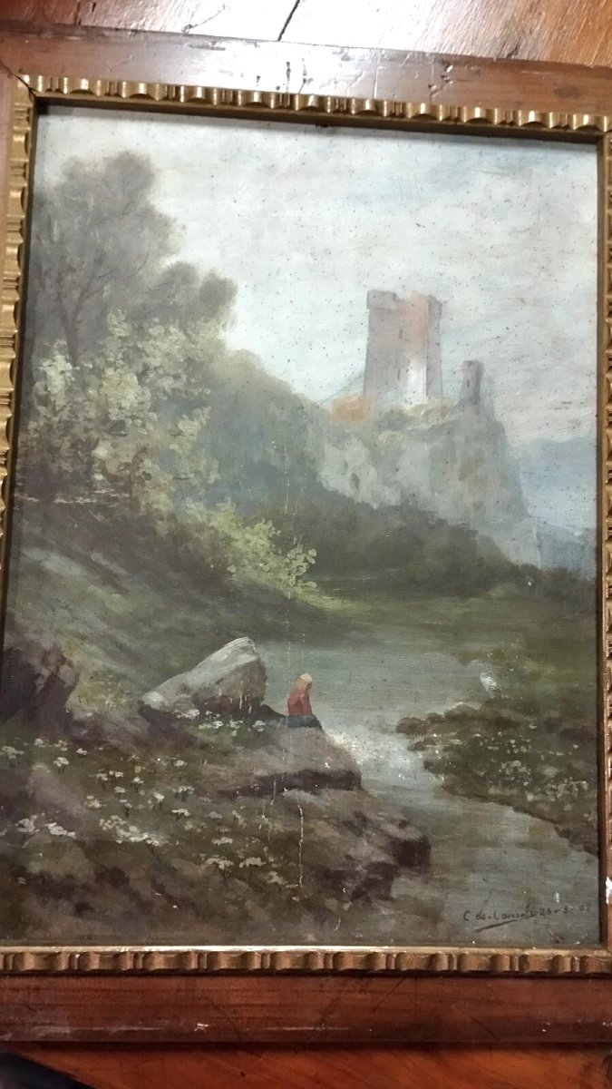 Peinture, début du XXe siècle, huile sur carton, Italie, C. De Consoli-photo-4