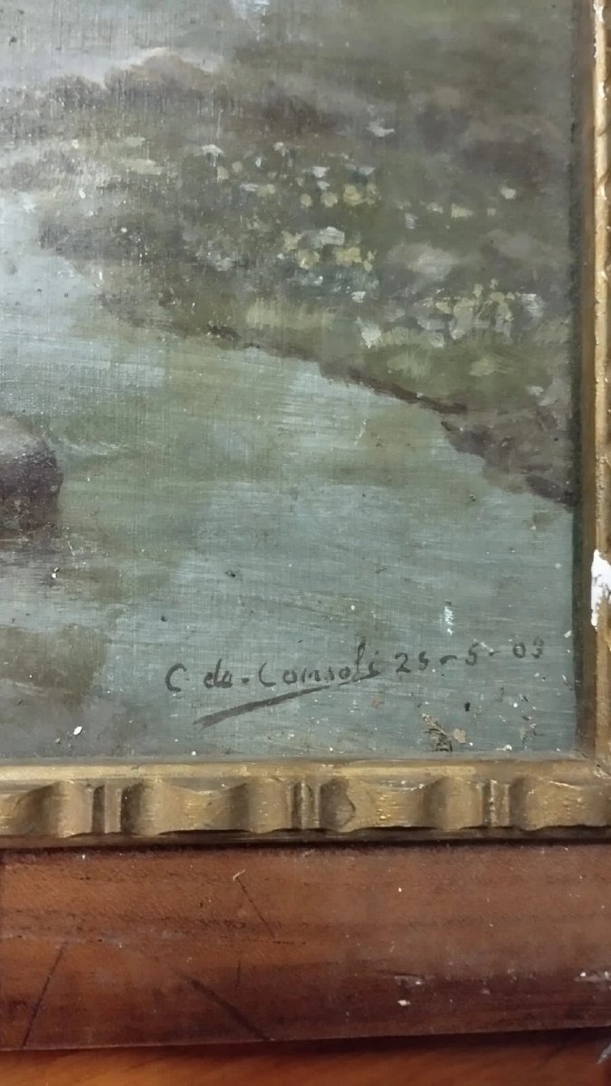 Peinture, début du XXe siècle, huile sur carton, Italie, C. De Consoli-photo-5