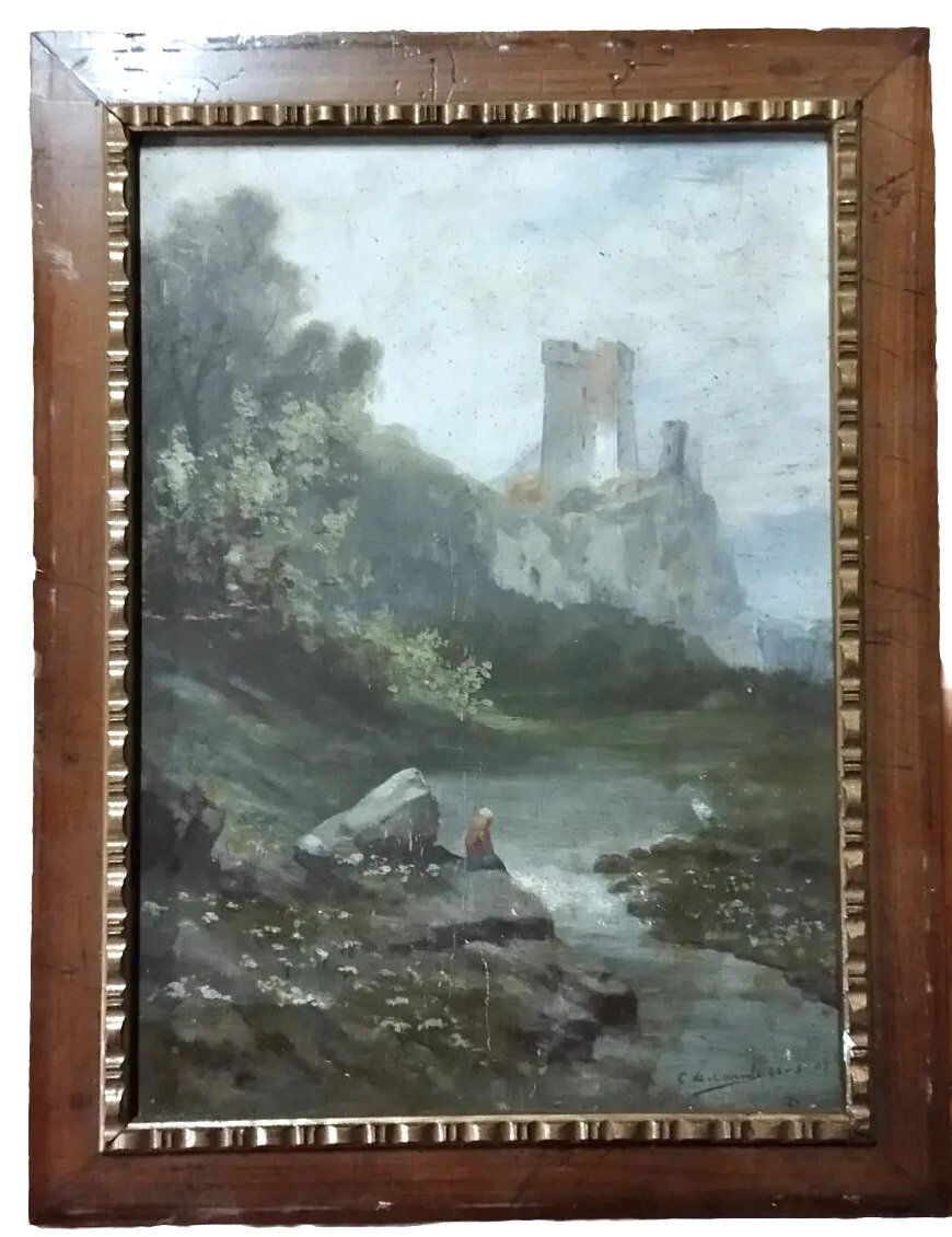 Peinture, début du XXe siècle, huile sur carton, Italie, C. De Consoli
