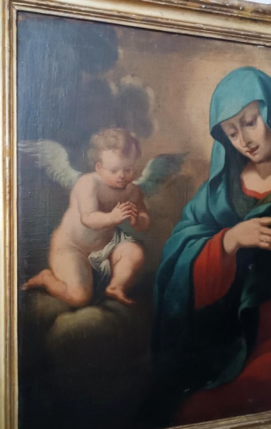 Grande huile sur toile ancienne représentant la Vierge en deuil - époque baroque-photo-4