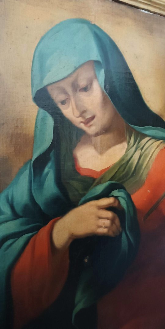 Grande huile sur toile ancienne représentant la Vierge en deuil - époque baroque-photo-7