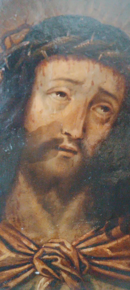 Peinture ancienne sur cuivre, Christ Ecce Homo-photo-4