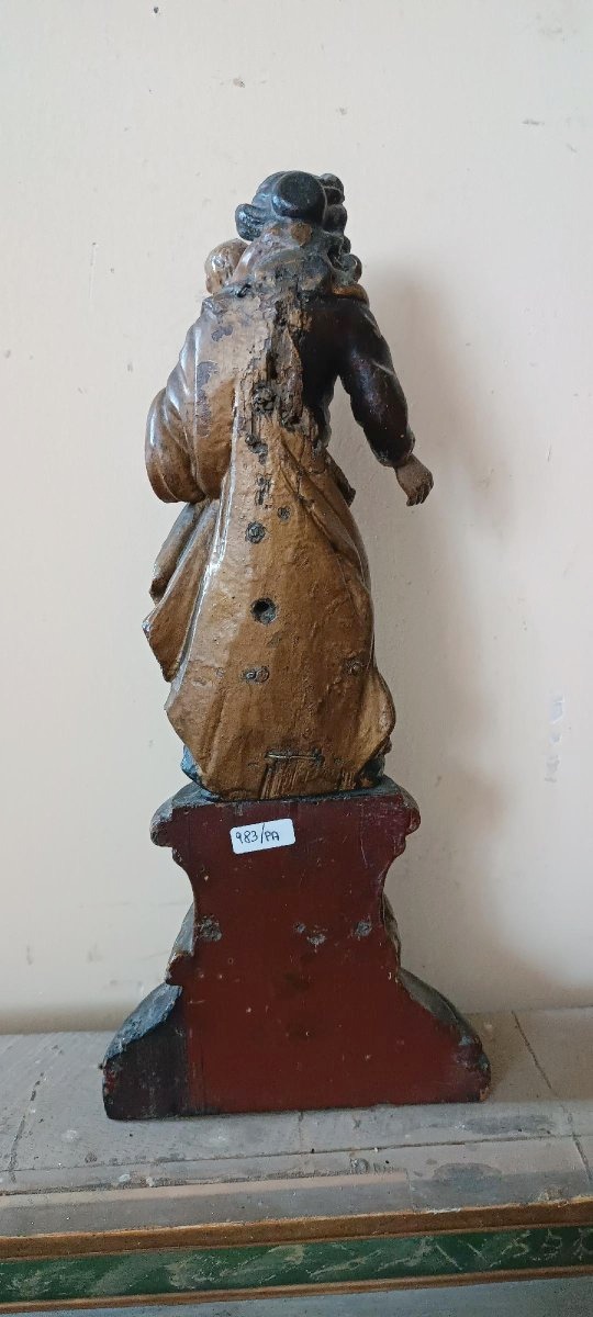 Antique Polychrome Baroque Wooden Sculpture, Madonna And Child-photo-6