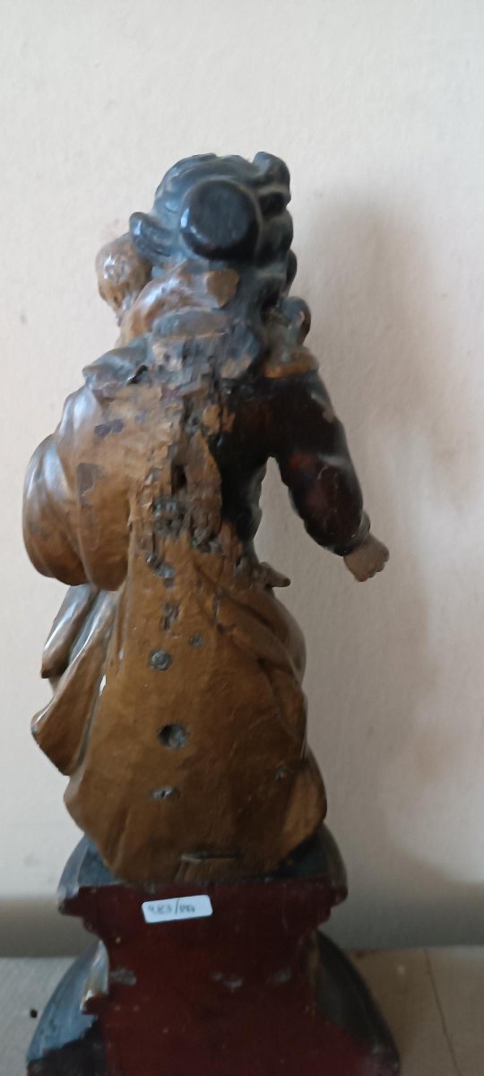 Antique Polychrome Baroque Wooden Sculpture, Madonna And Child-photo-7