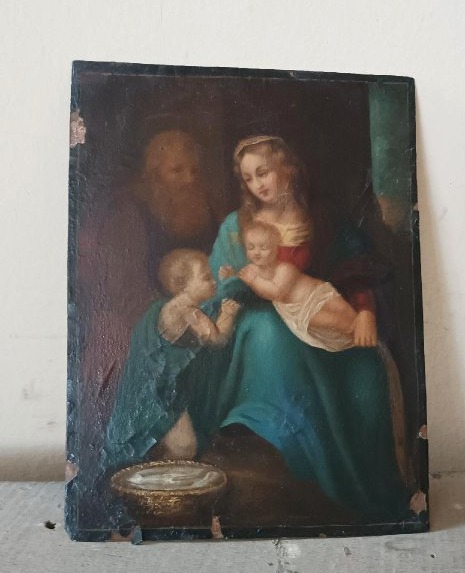 Peinture ancienne sur cuivre - Sainte Famille --photo-2