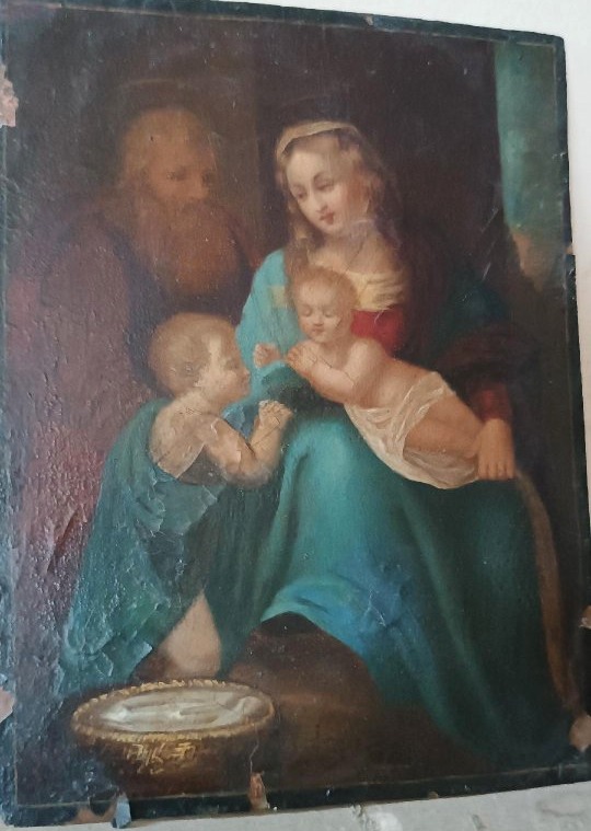 Peinture ancienne sur cuivre - Sainte Famille --photo-3