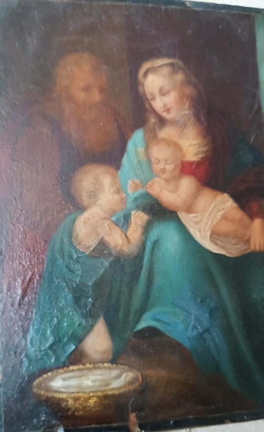 Peinture ancienne sur cuivre - Sainte Famille --photo-4