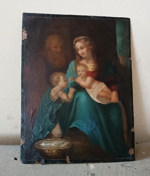 Peinture ancienne sur cuivre - Sainte Famille --photo-1